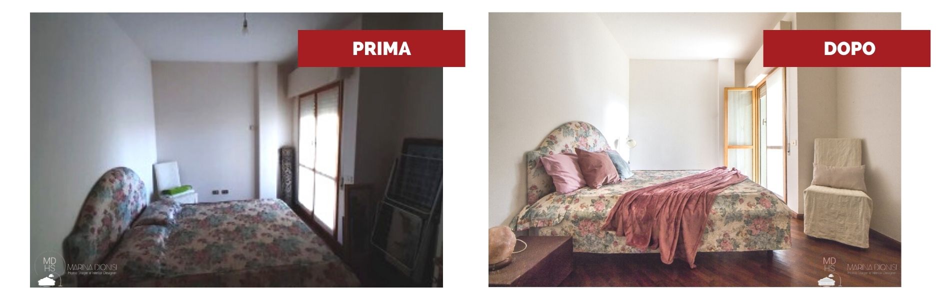 Home staging con Marina Dionisi: camera da letto prima e dopo